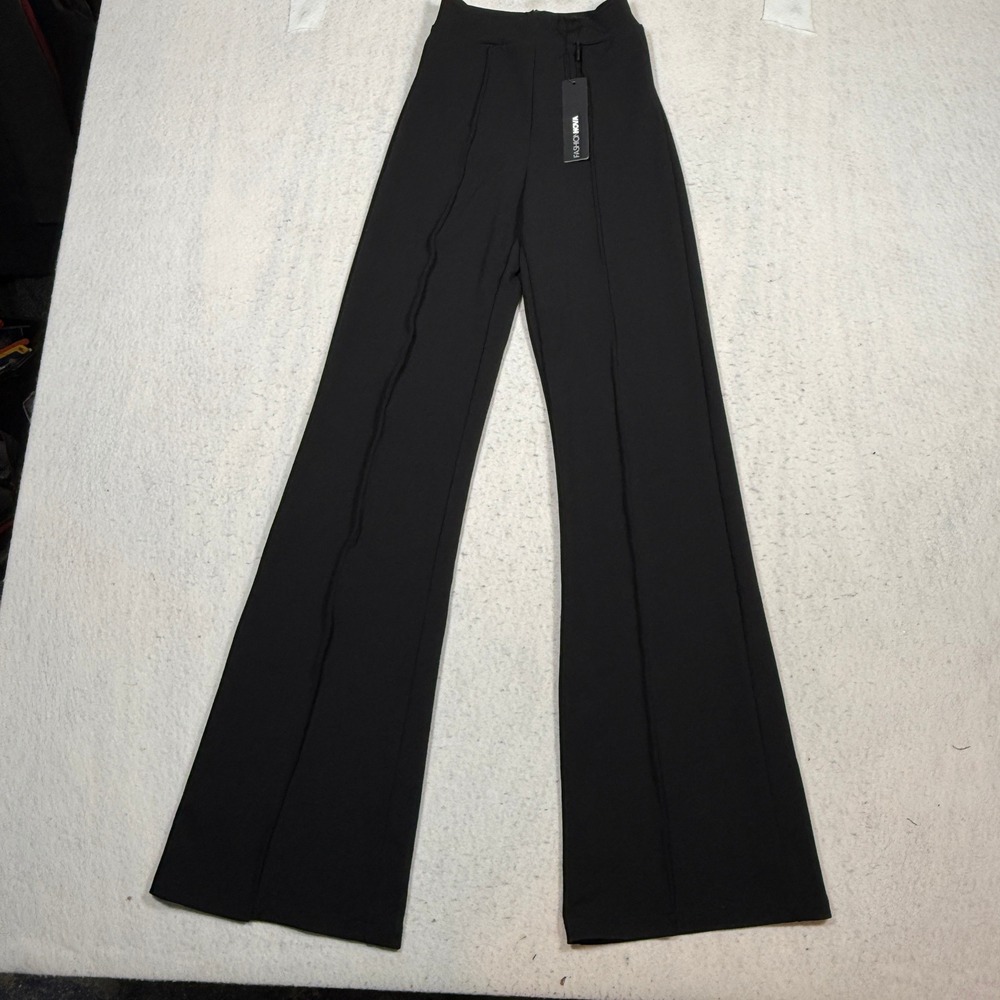 Fashion Nova Victoria High Waisted Dress Pants Black Wide Leg Trousers P9683 XS